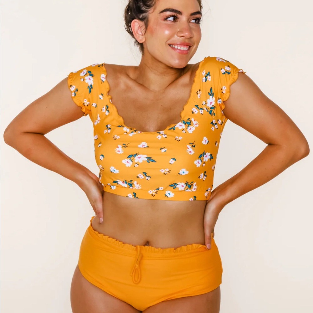 Floral Yellow Swim Top- M